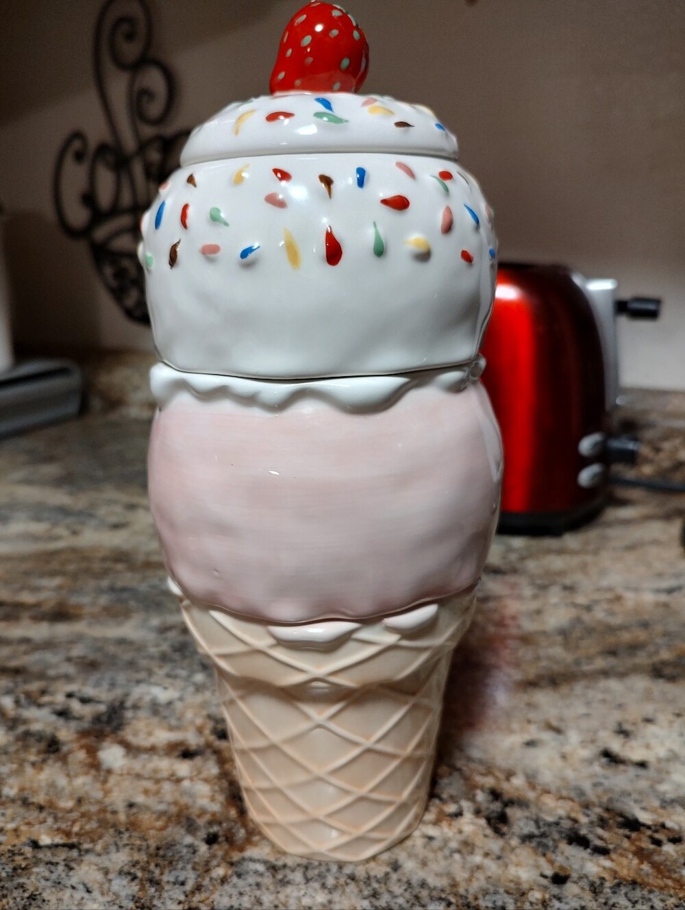 Ceramic Ice Cream Cone Canister - Pink & White Decorative Jar